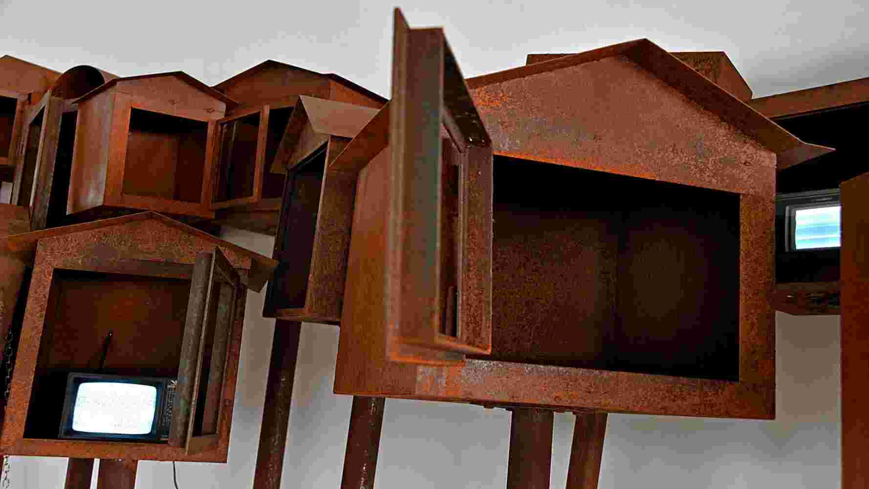 Oxidized City Large art installation of 29 shrines made of rusted steel