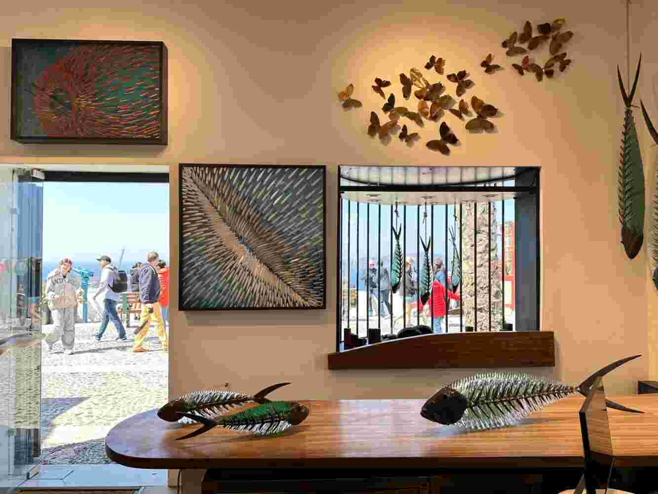 Art Gallery Santorini with fish sculptures