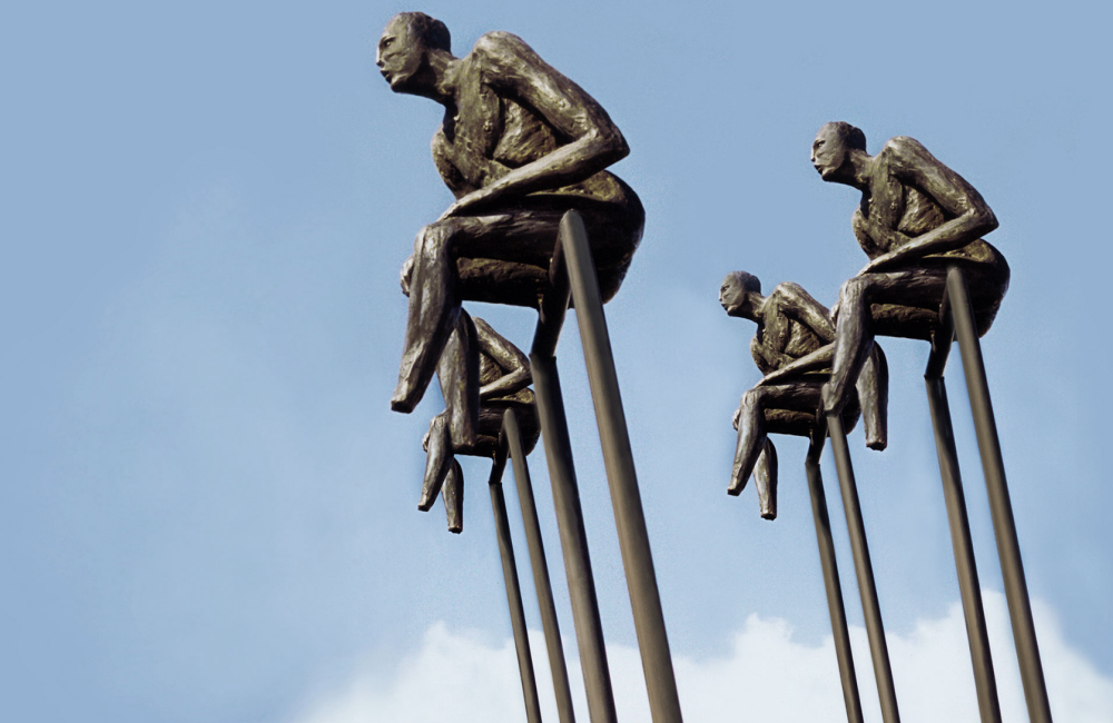 Observers Large outdoors installation of human figure bronze sculptures