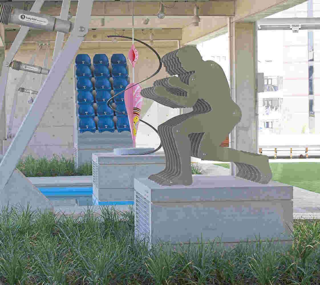 Large scale artwork made of layers of stainless steel, located in Cyprus