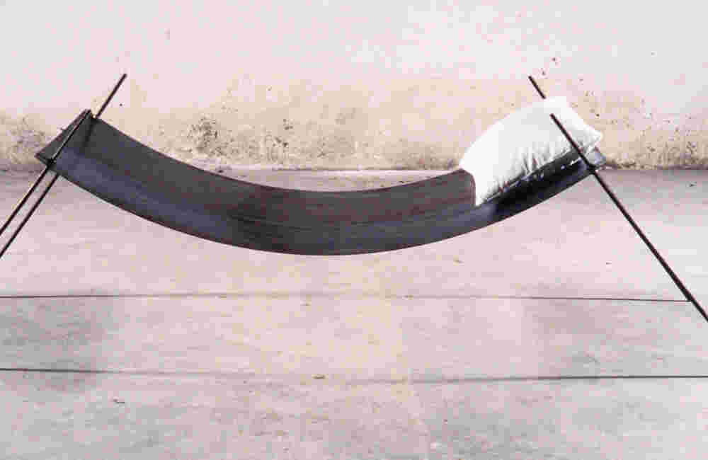 Bed Pillow, black steel bed commissioned art by Yorgos Kypris