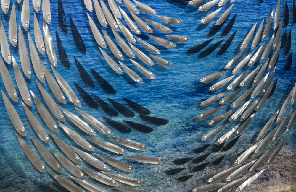 Acqua 51 - mixed media spherical seascape art 51 - MATI Santorini