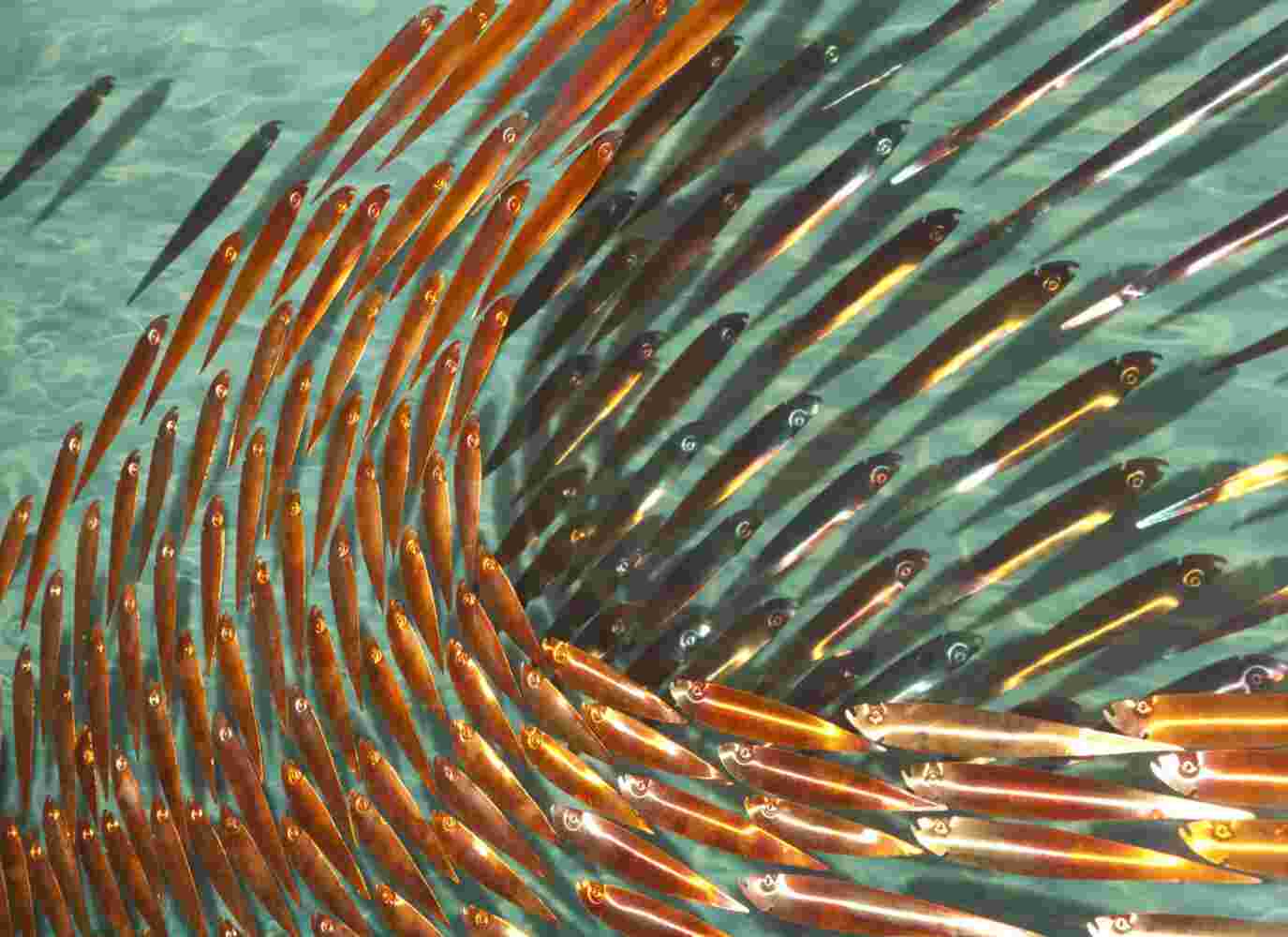 Layers of plexiglass compose an underwater seascape artwork