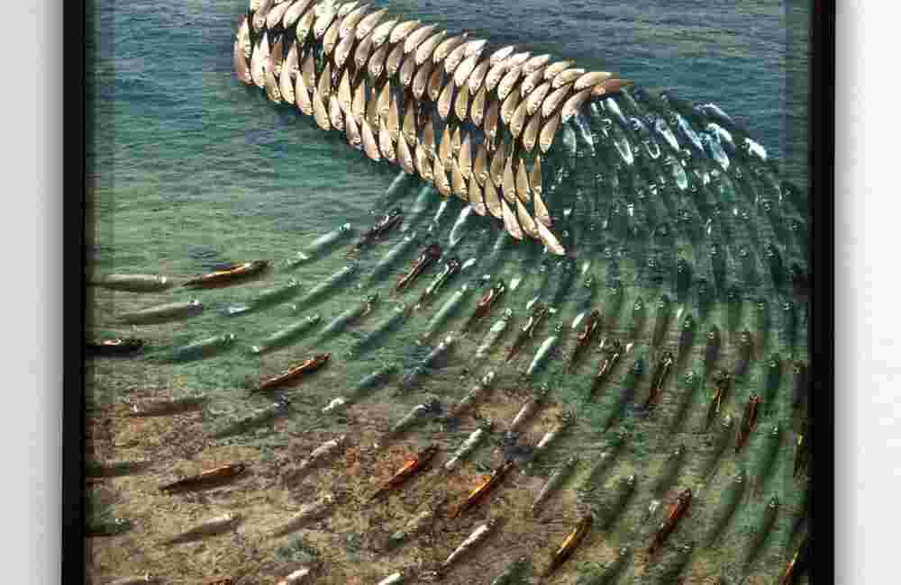 Acqua 82 (commission) Layered plexiglass artwork of a school of fish