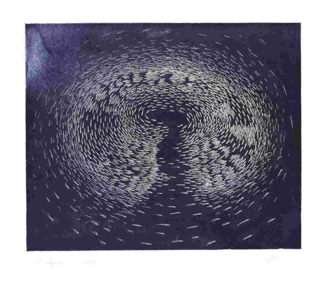 Etching | Swirling school of fish etching print