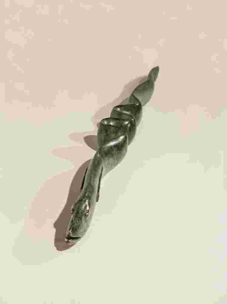 Cast bronze, green eel sculpture