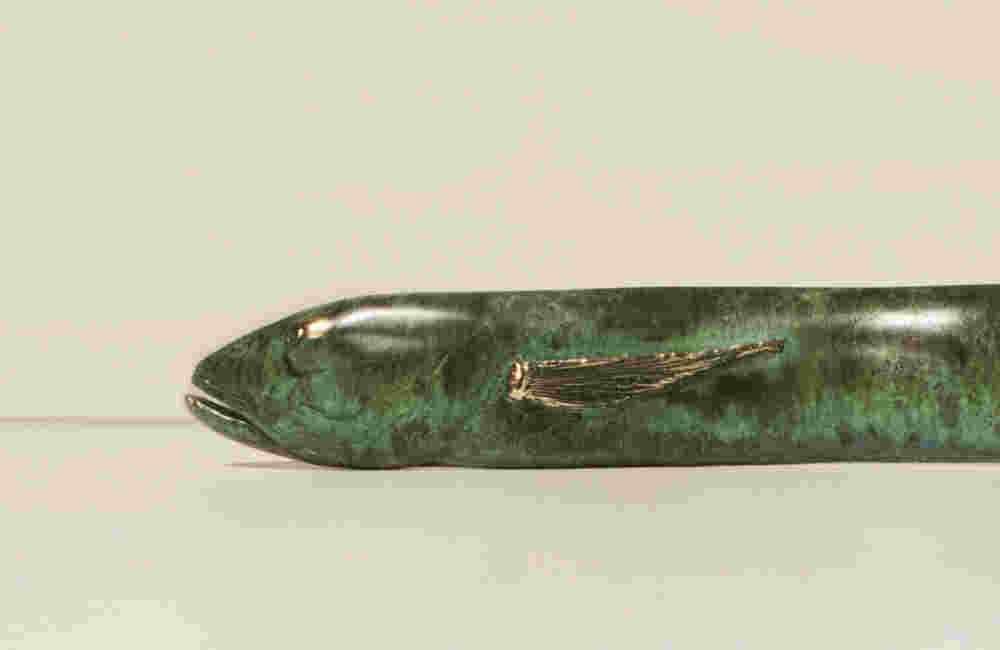 Cast bronze, green eel sculpture