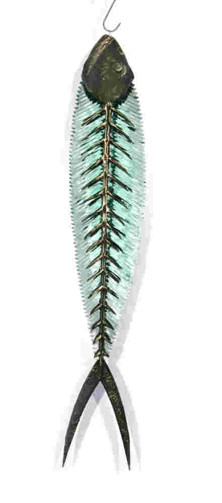Hand cut glass and bronze sculpture of fish hanging