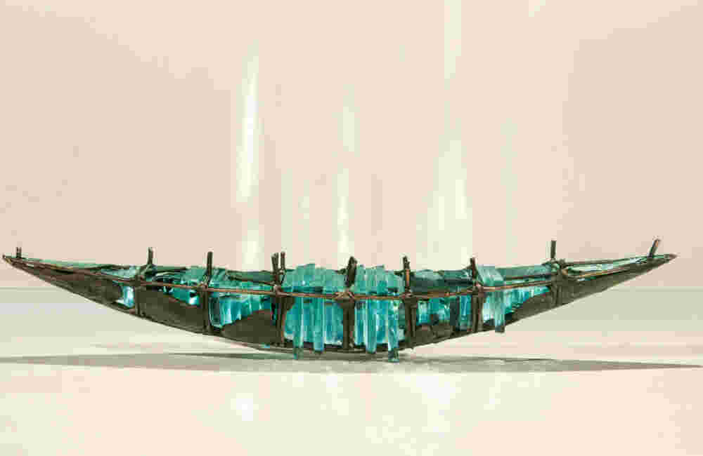 Shipwreck 81 Shipwreck boat sculpture made of hand cut glass and bronze.
