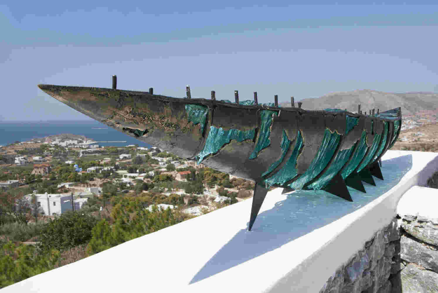 Glass & cast bronze boat commissioned sculpture