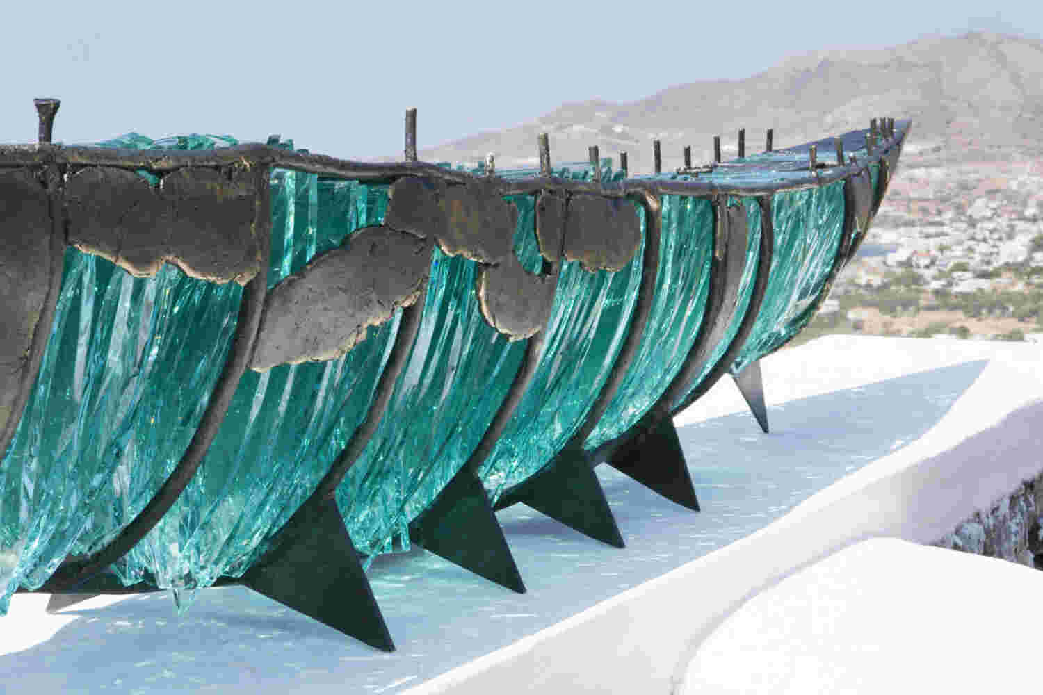 Glass & cast bronze boat commissioned sculpture