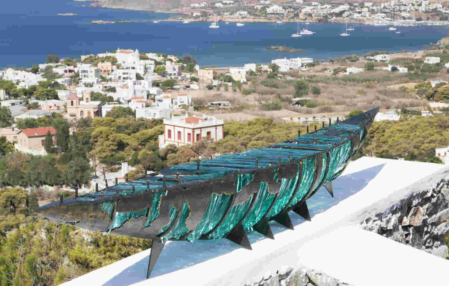 Glass & cast bronze boat commissioned sculpture