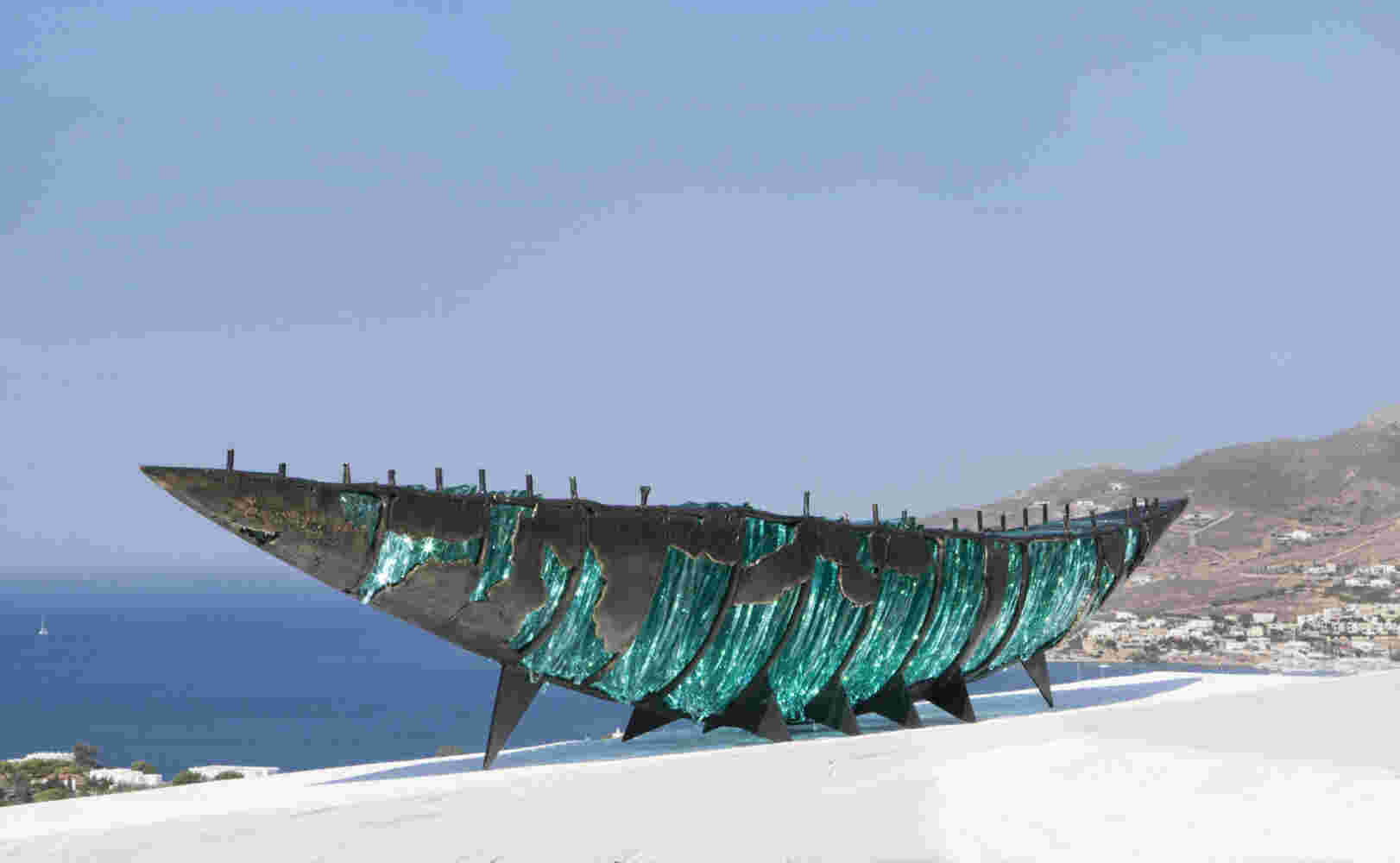 Glass & cast bronze boat commissioned sculpture