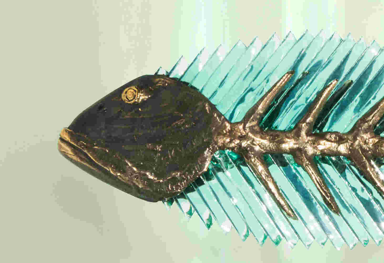 Bronze & glass fish sculpture made by Yorgos Kypris