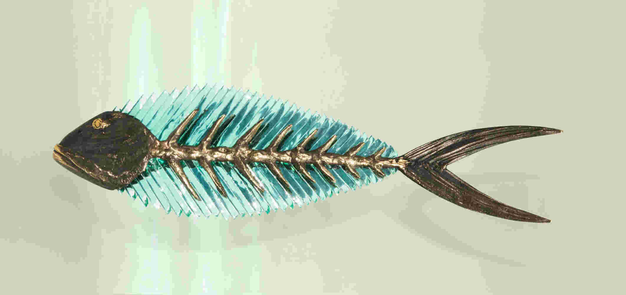 Bronze & glass fish sculpture made by Yorgos Kypris