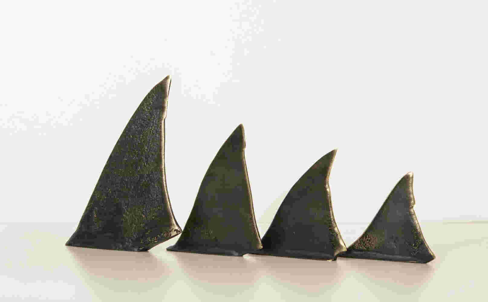 Table top Shark Fins, small bronze sculpture
