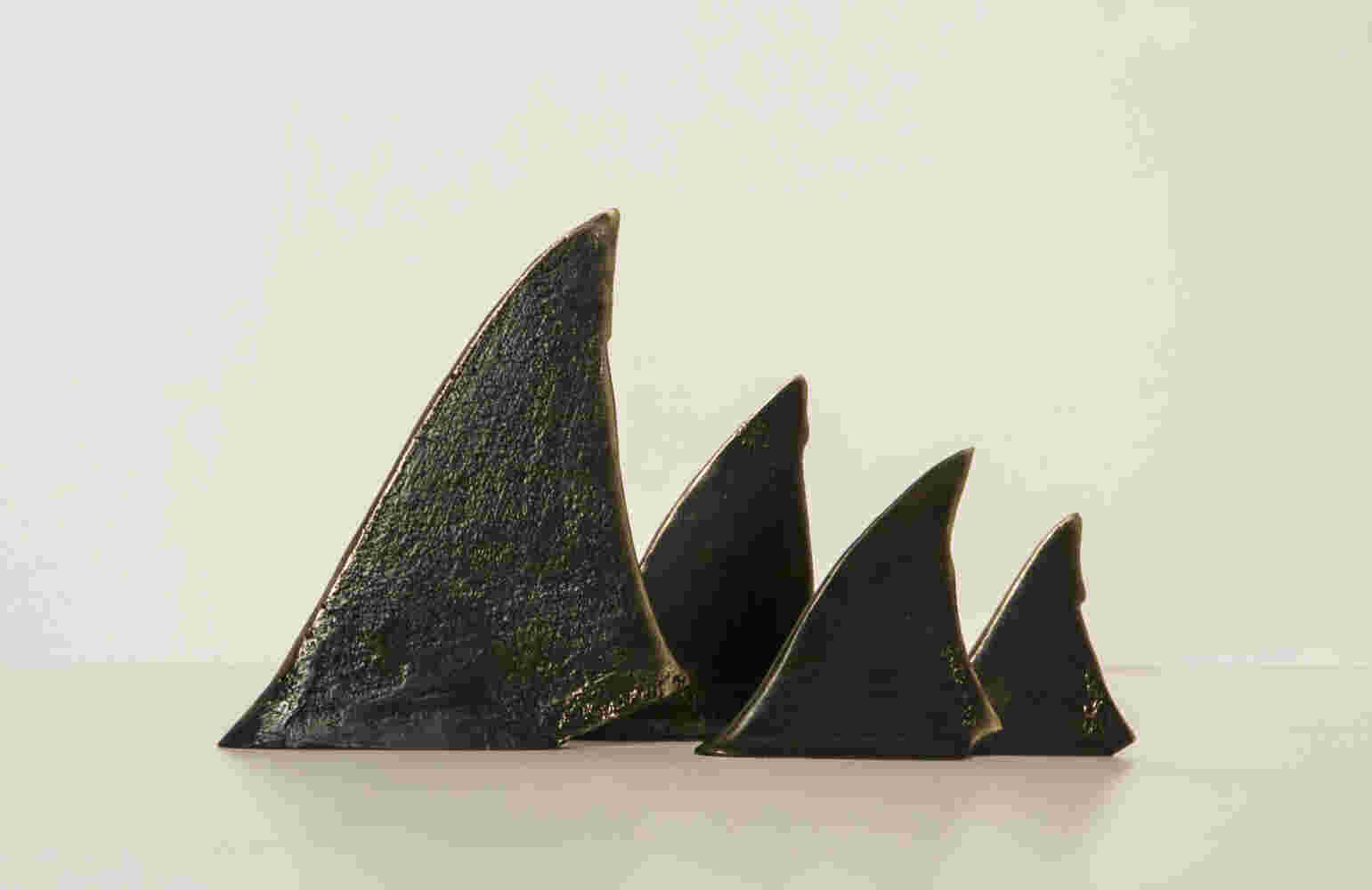Table top Shark Fins, small bronze sculpture
