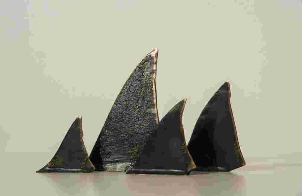 Table top Shark Fins, small bronze sculpture