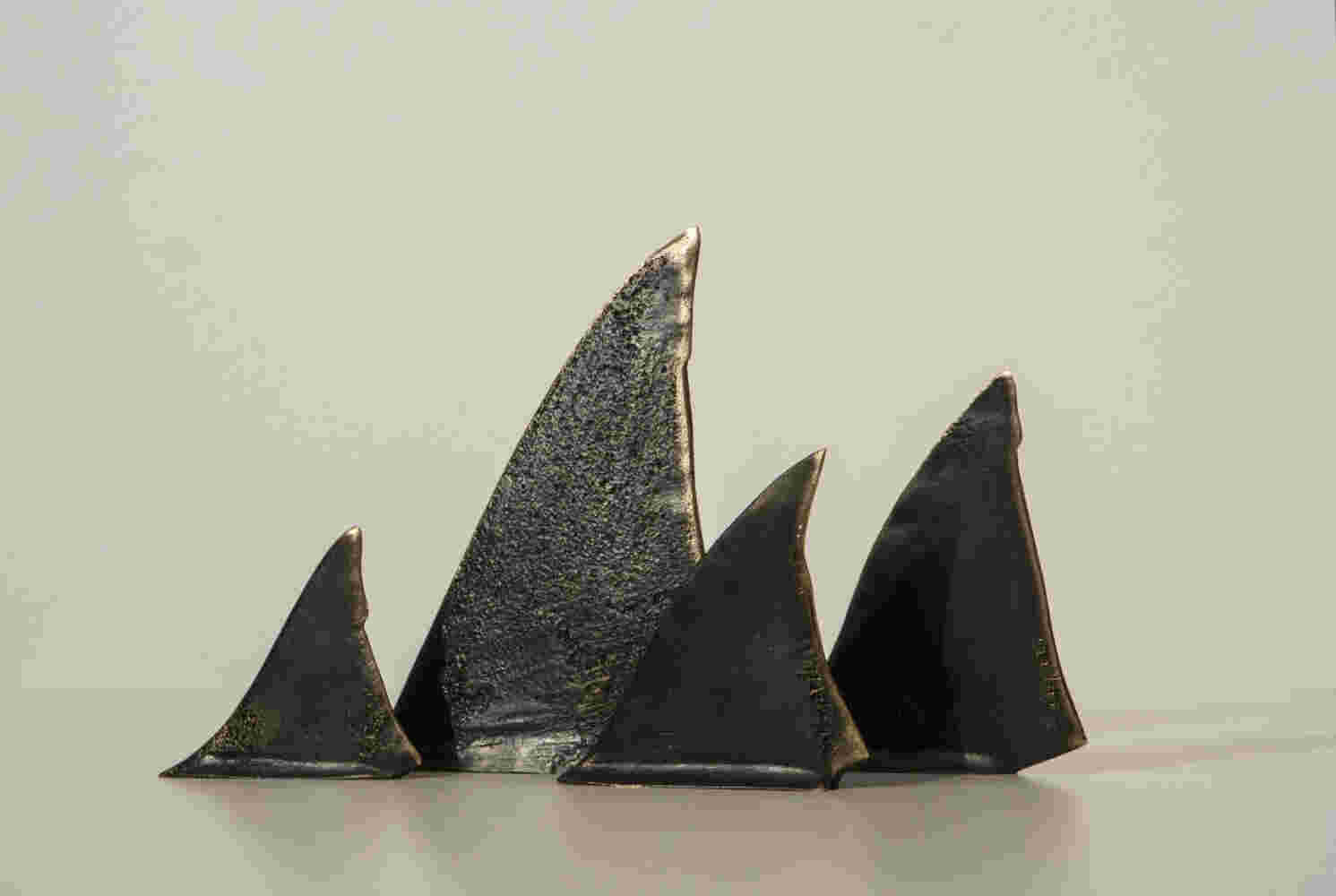 Table top Shark Fins, small bronze sculpture