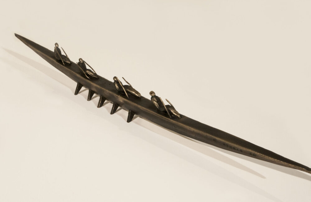 Small Ceremonial Boat 80 Small boat sculpture made of cast bronze.