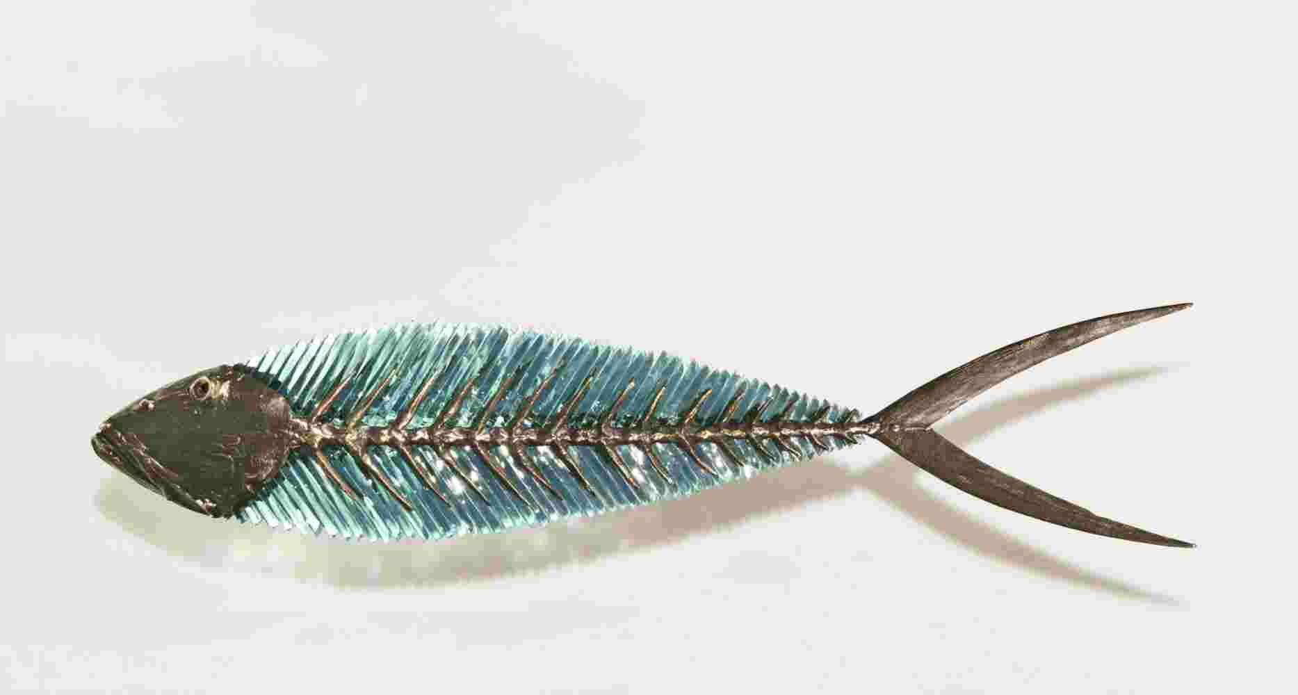 Bronze & glass fish sculpture made by Yorgos Kypris