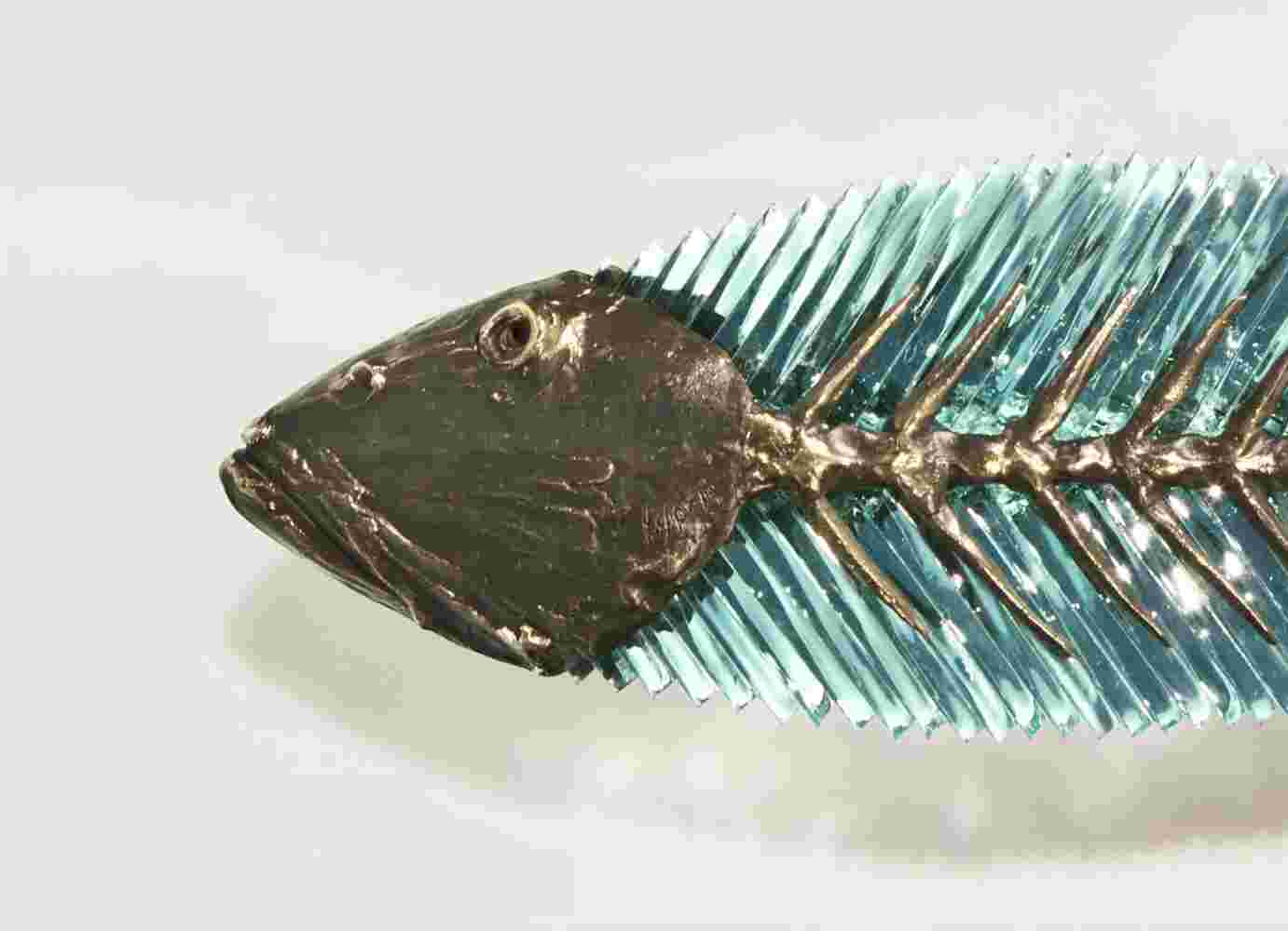 Bronze & glass fish sculpture made by Yorgos Kypris