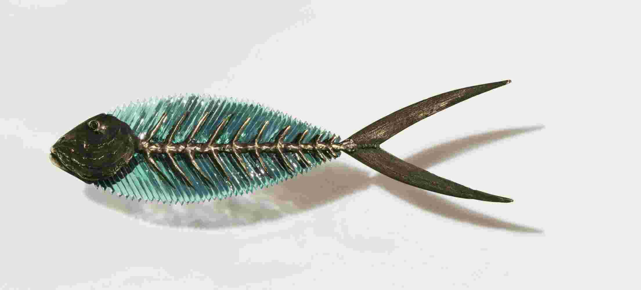 Bronze & glass fish sculpture made by Yorgos Kypris