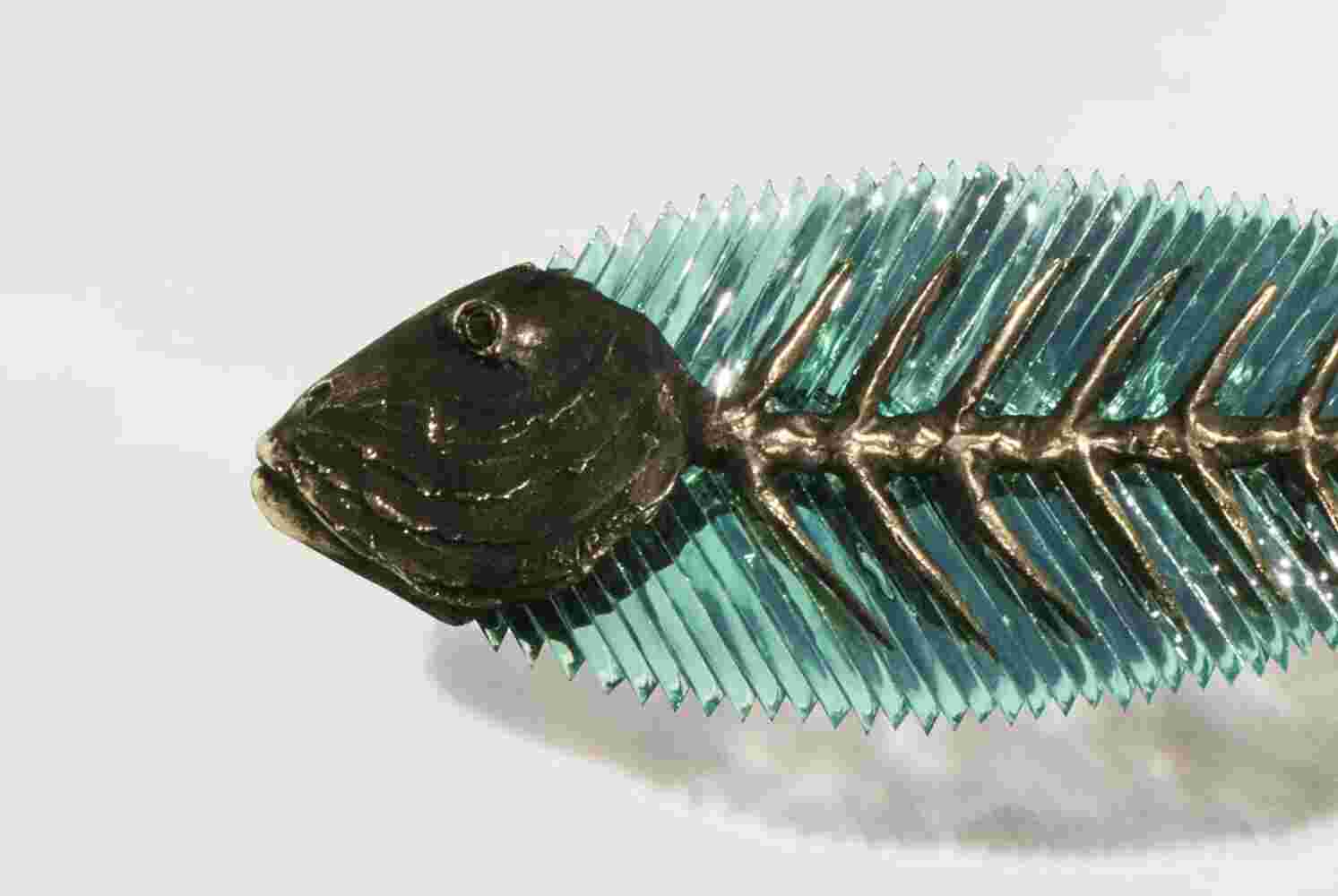 Bronze & glass fish sculpture made by Yorgos Kypris