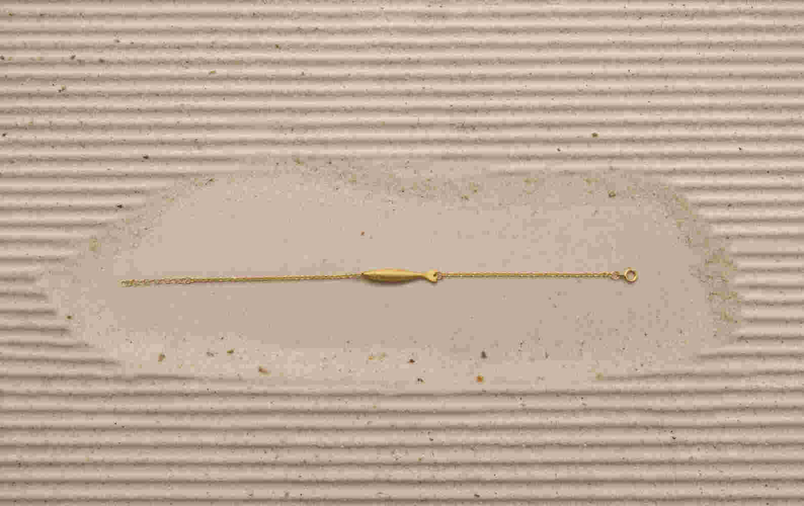 Gold etched fish bracelet with chain