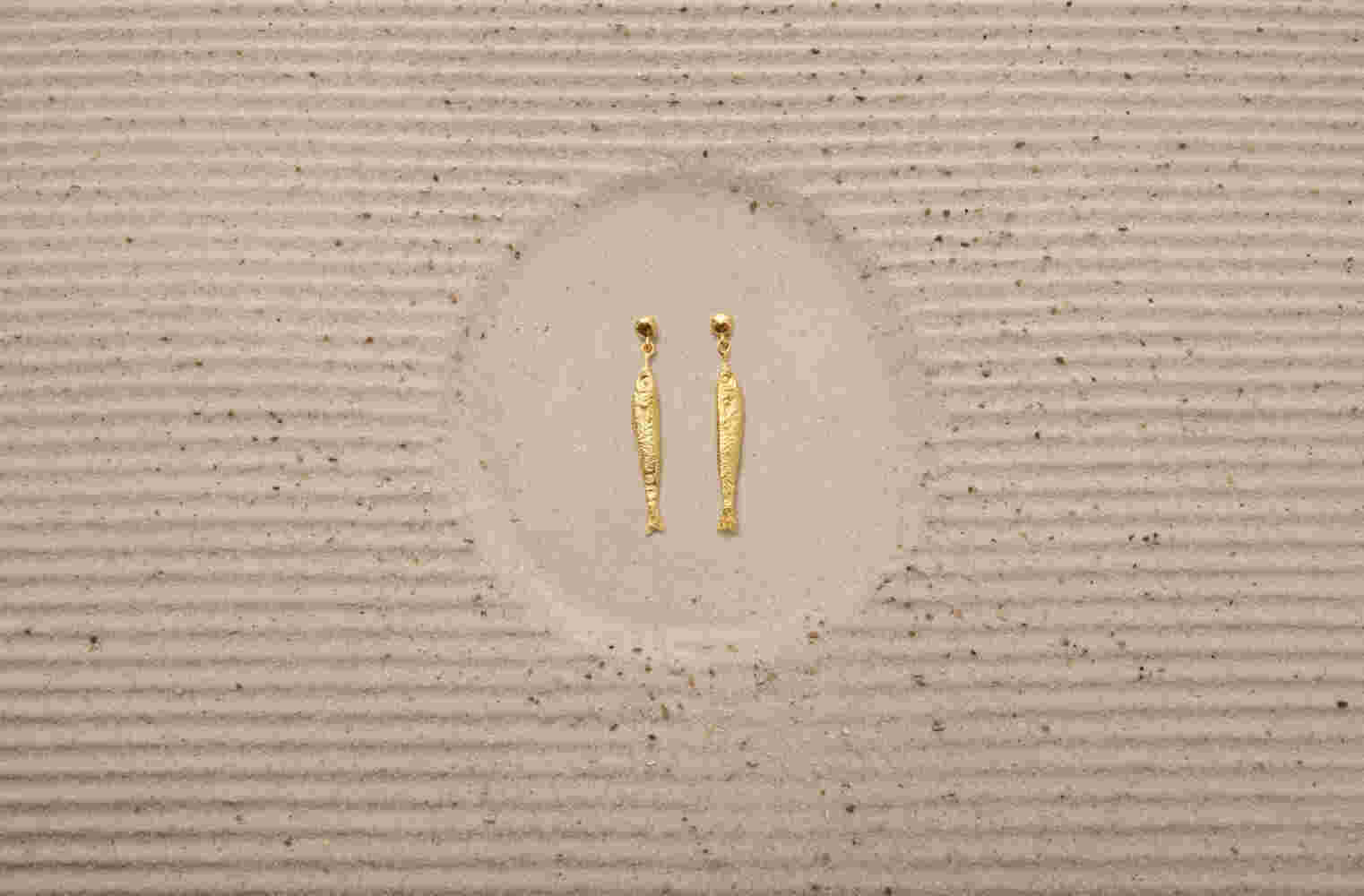 Gold plated silver sardine earrings