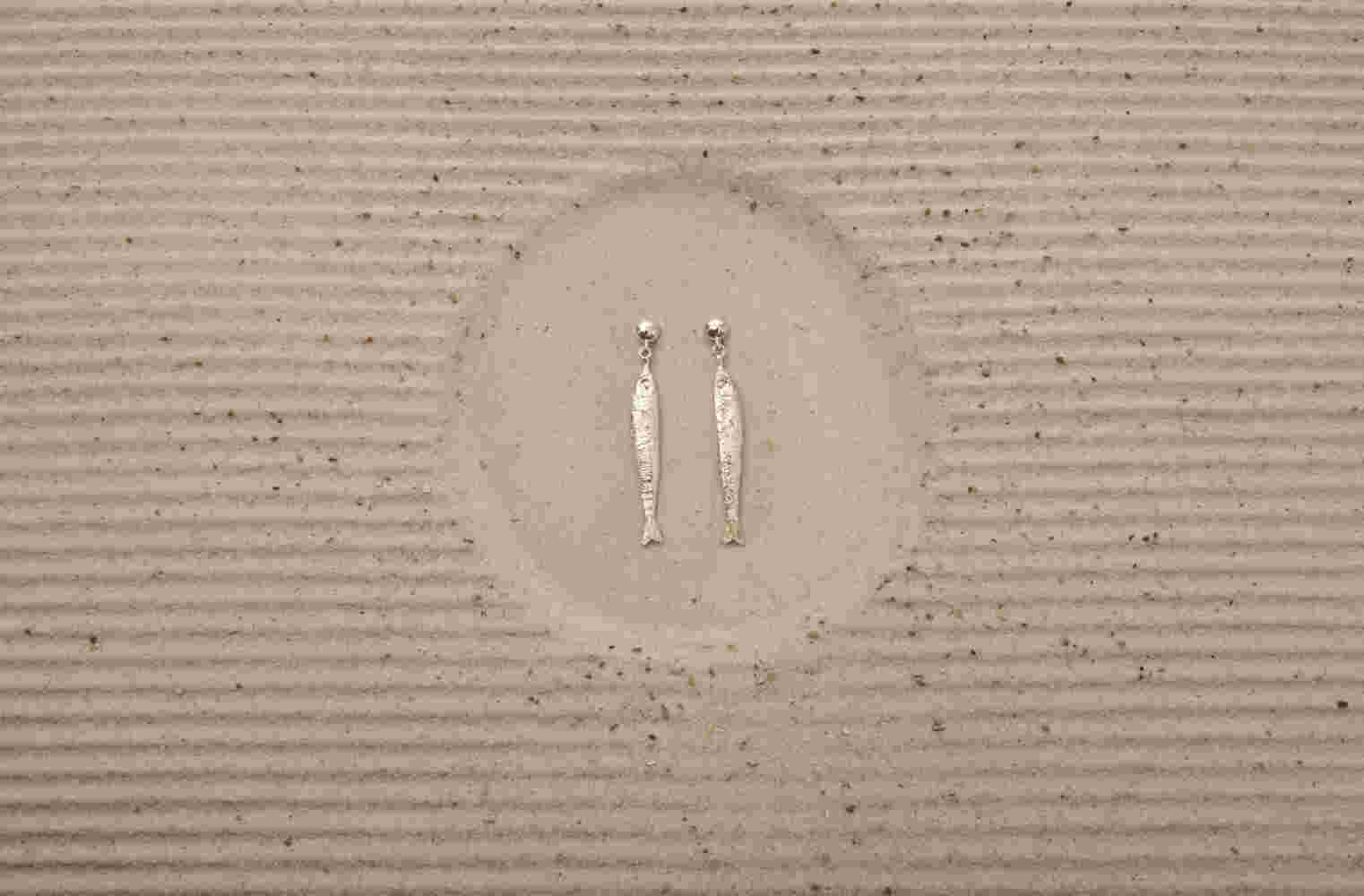 Silver sardine earrings
