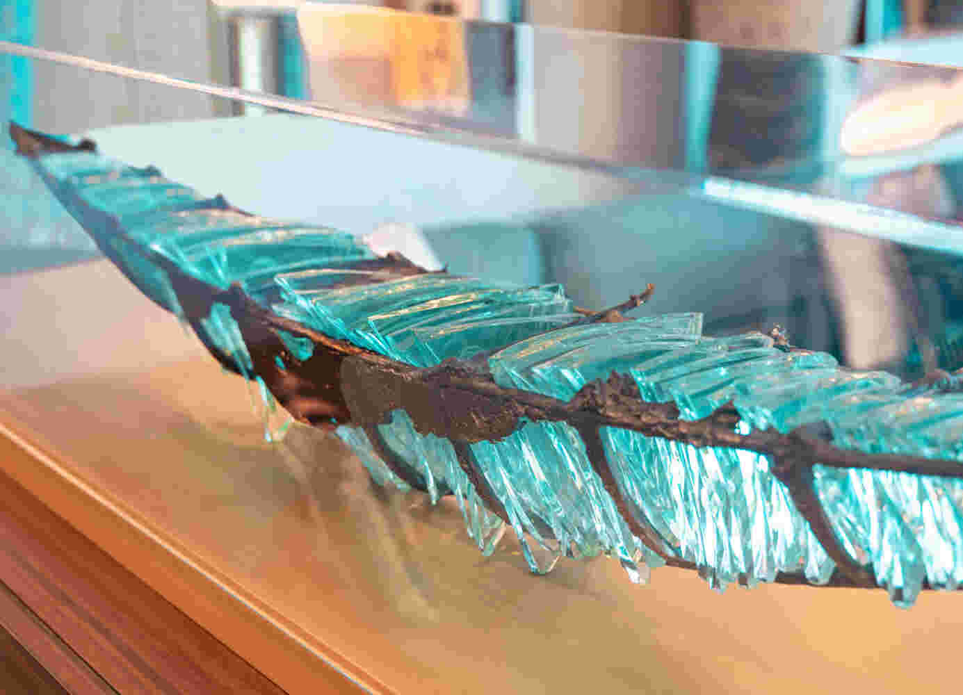 Glass & cast bronze boats commissioned sculptures