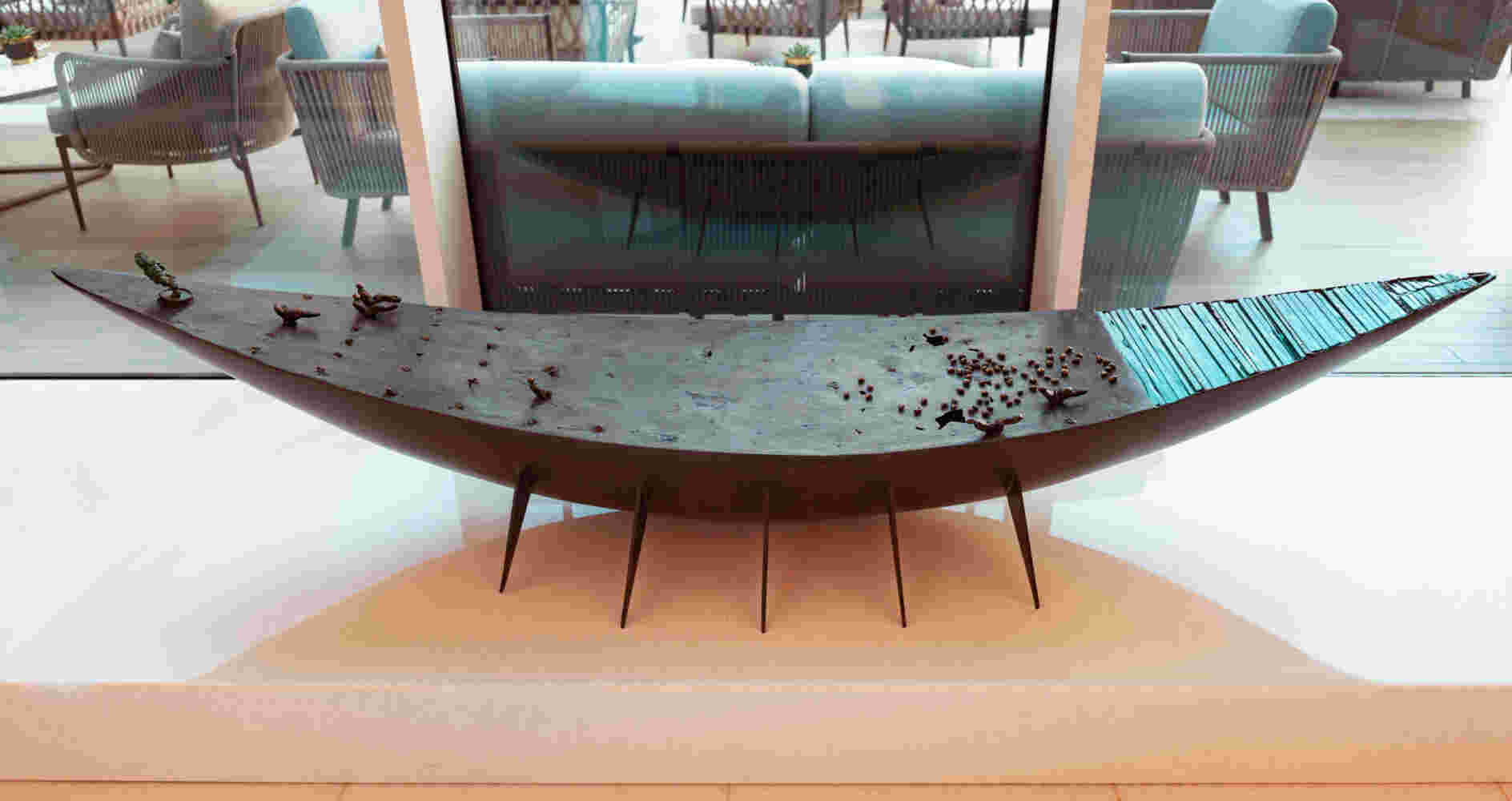 Glass & cast bronze boats commissioned sculptures