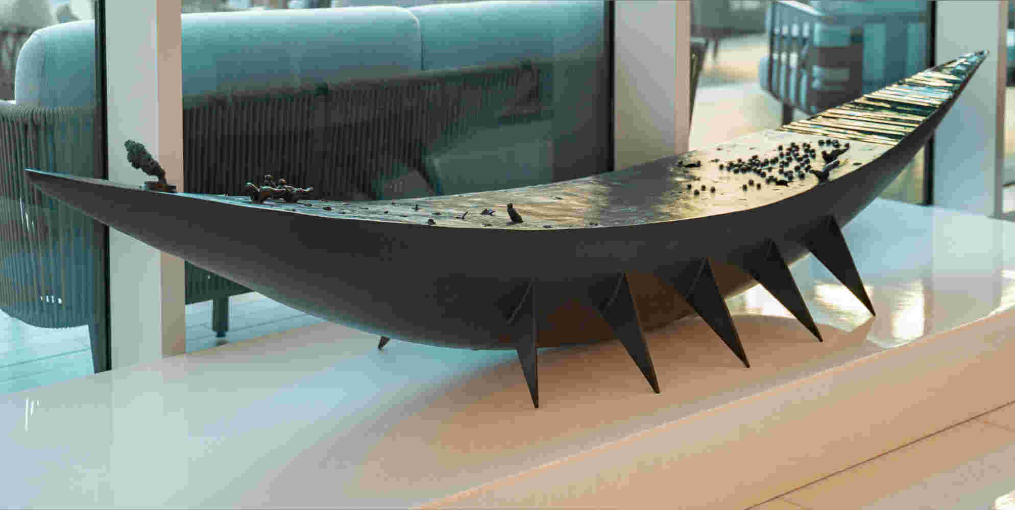 Glass & cast bronze boats commissioned sculptures