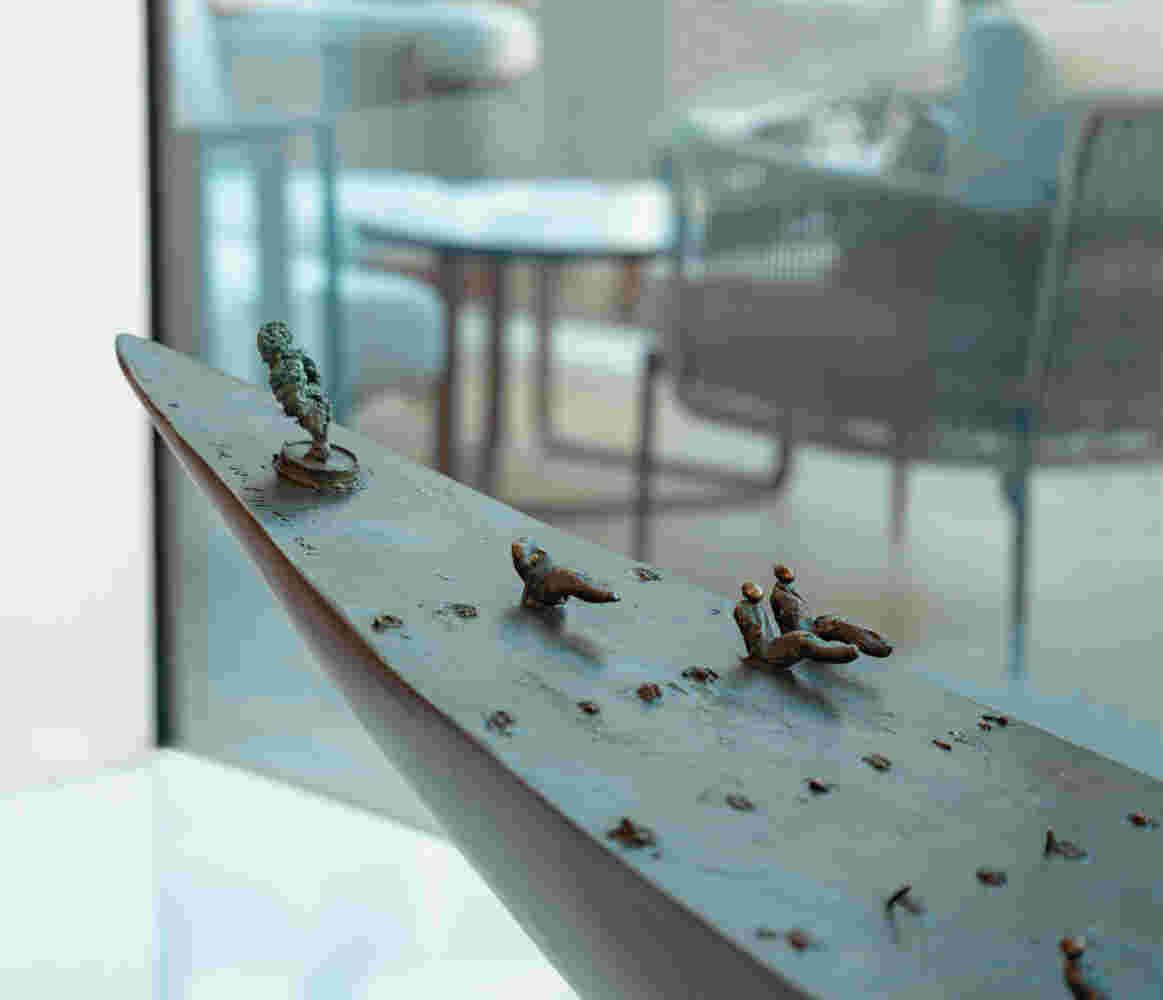 Glass & cast bronze boats commissioned sculptures