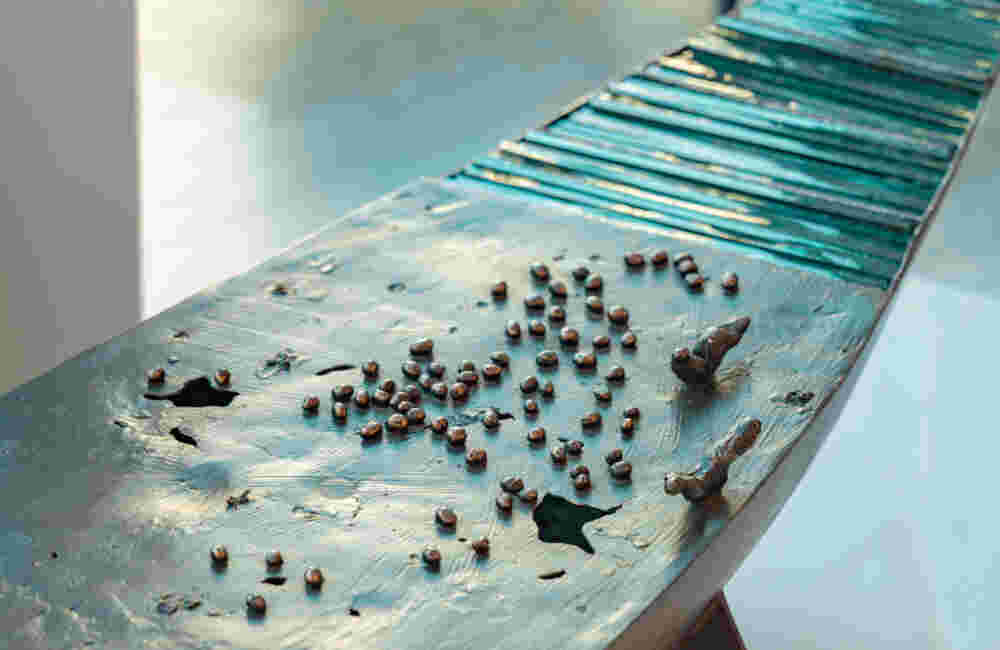 Glass & cast bronze boats commissioned sculptures