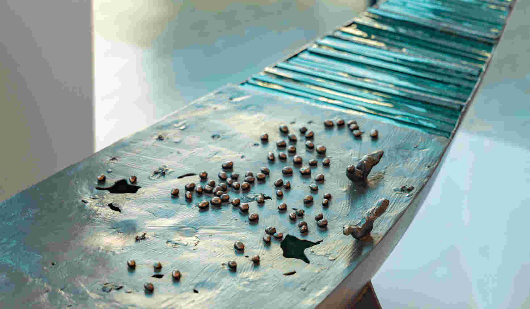 Glass & cast bronze boats commissioned sculptures