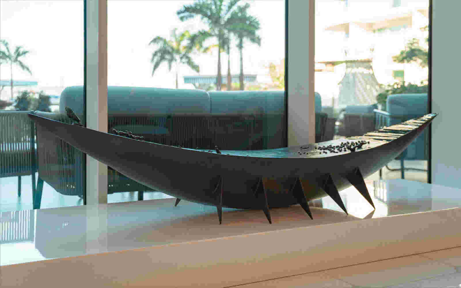 Glass & cast bronze boats commissioned sculptures