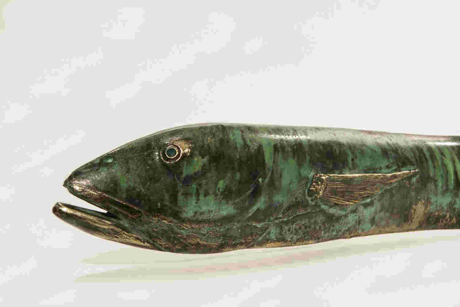 Cast bronze, green eel sculpture