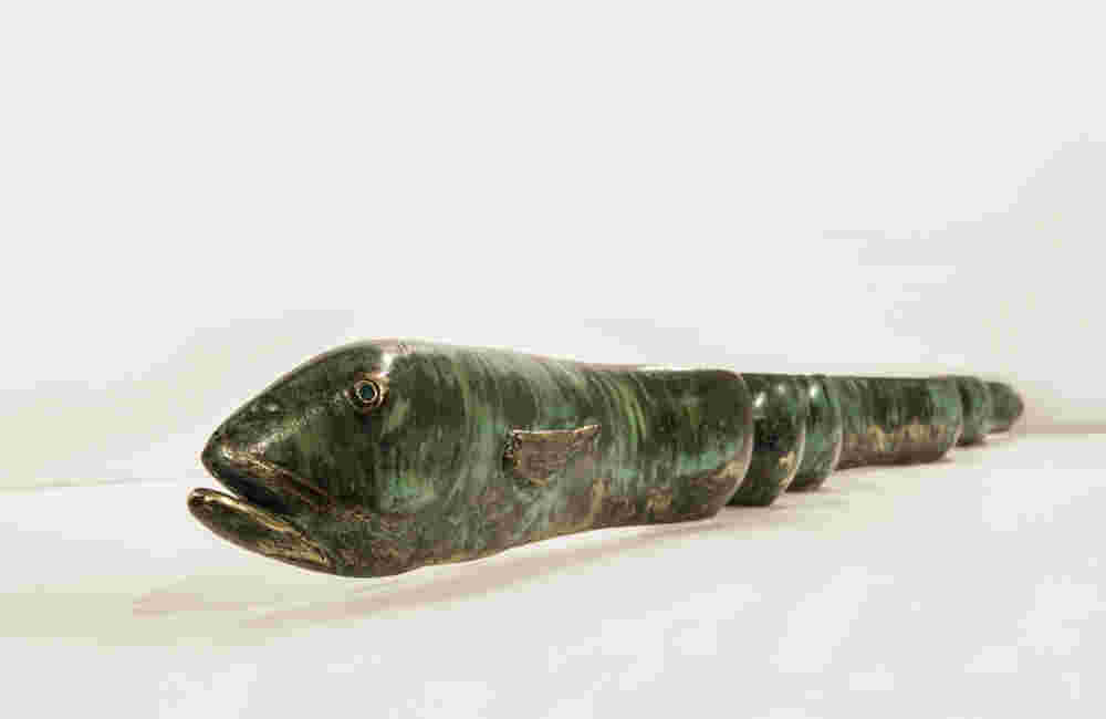 Cast bronze, green eel sculpture