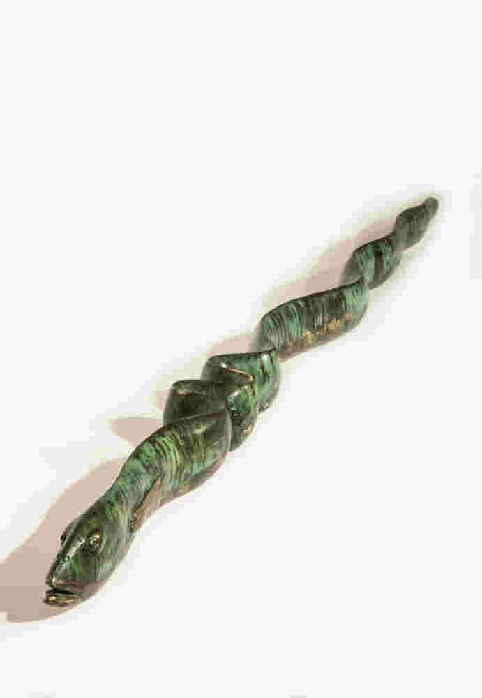 Cast bronze, green eel sculpture