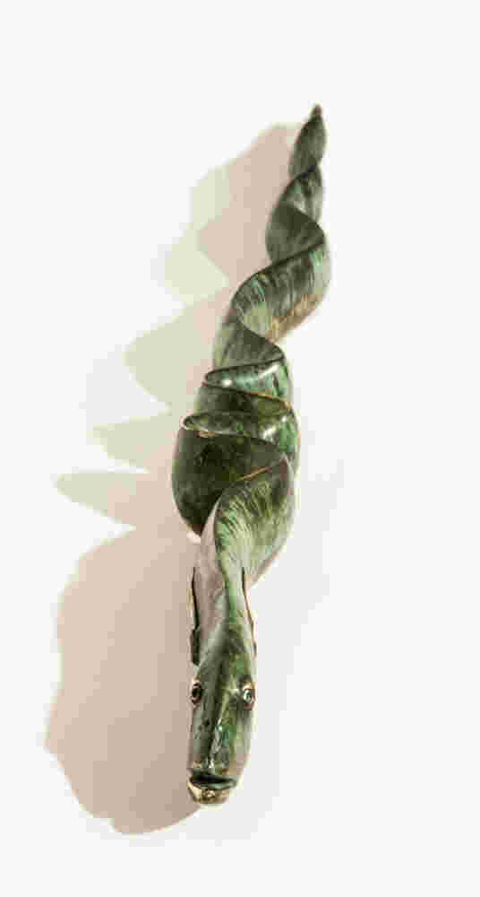 Cast bronze, green eel sculpture