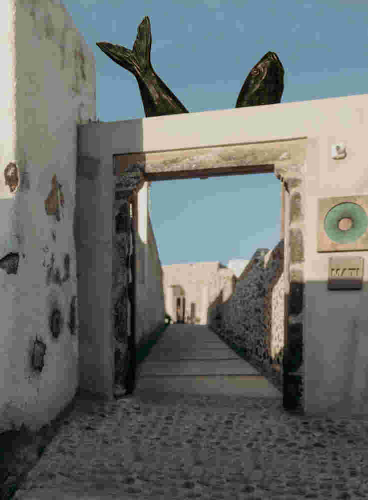 Surrealistic bronze sculpture of a diving fish