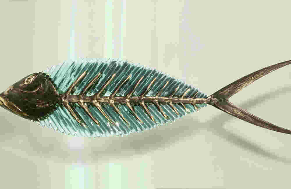 Bronze & glass fish sculpture made by Yorgos Kypris