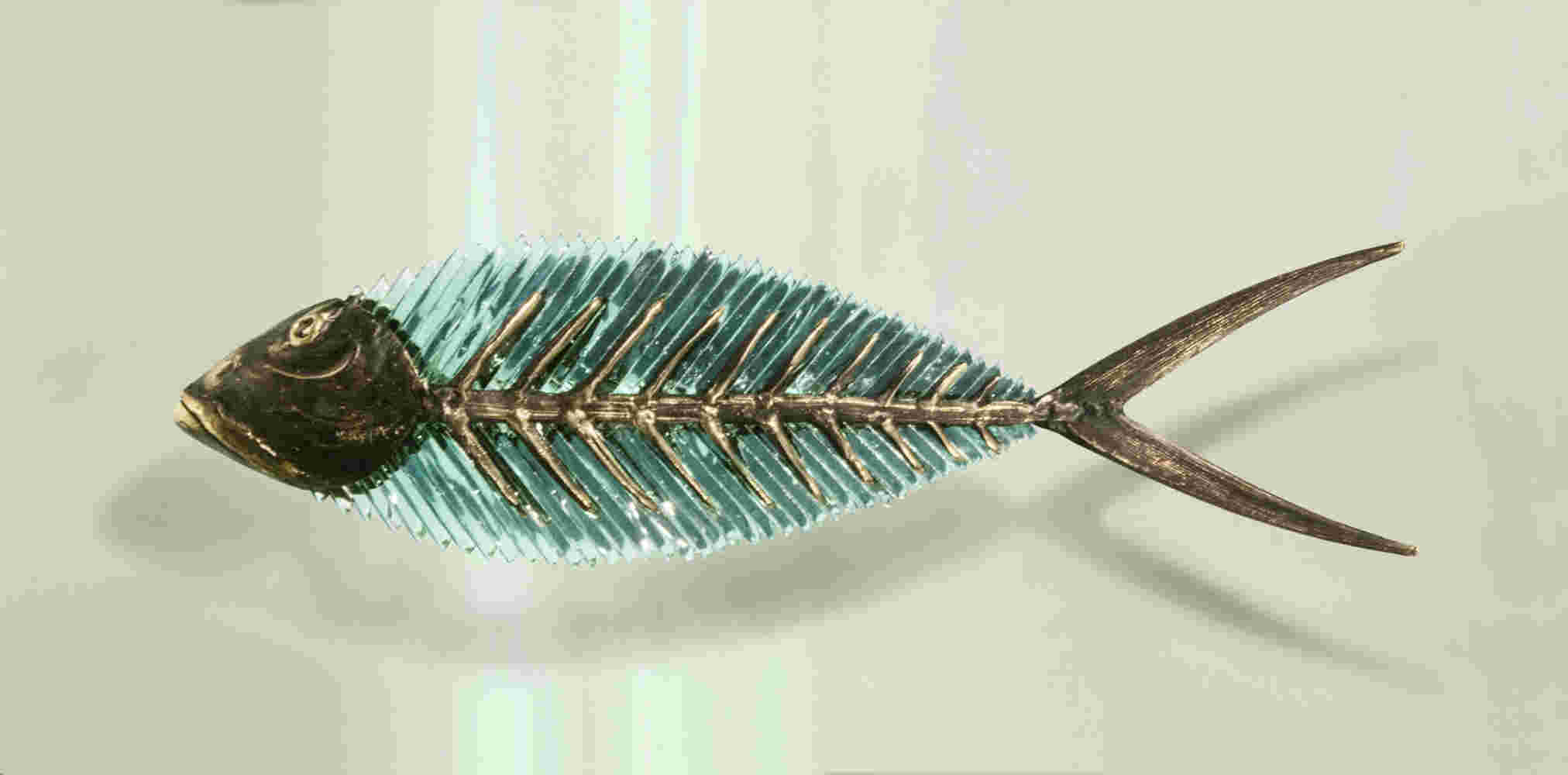 Bronze & glass fish sculpture made by Yorgos Kypris