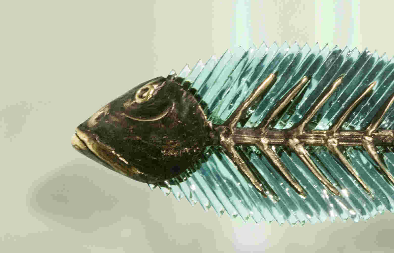 Bronze & glass fish sculpture made by Yorgos Kypris