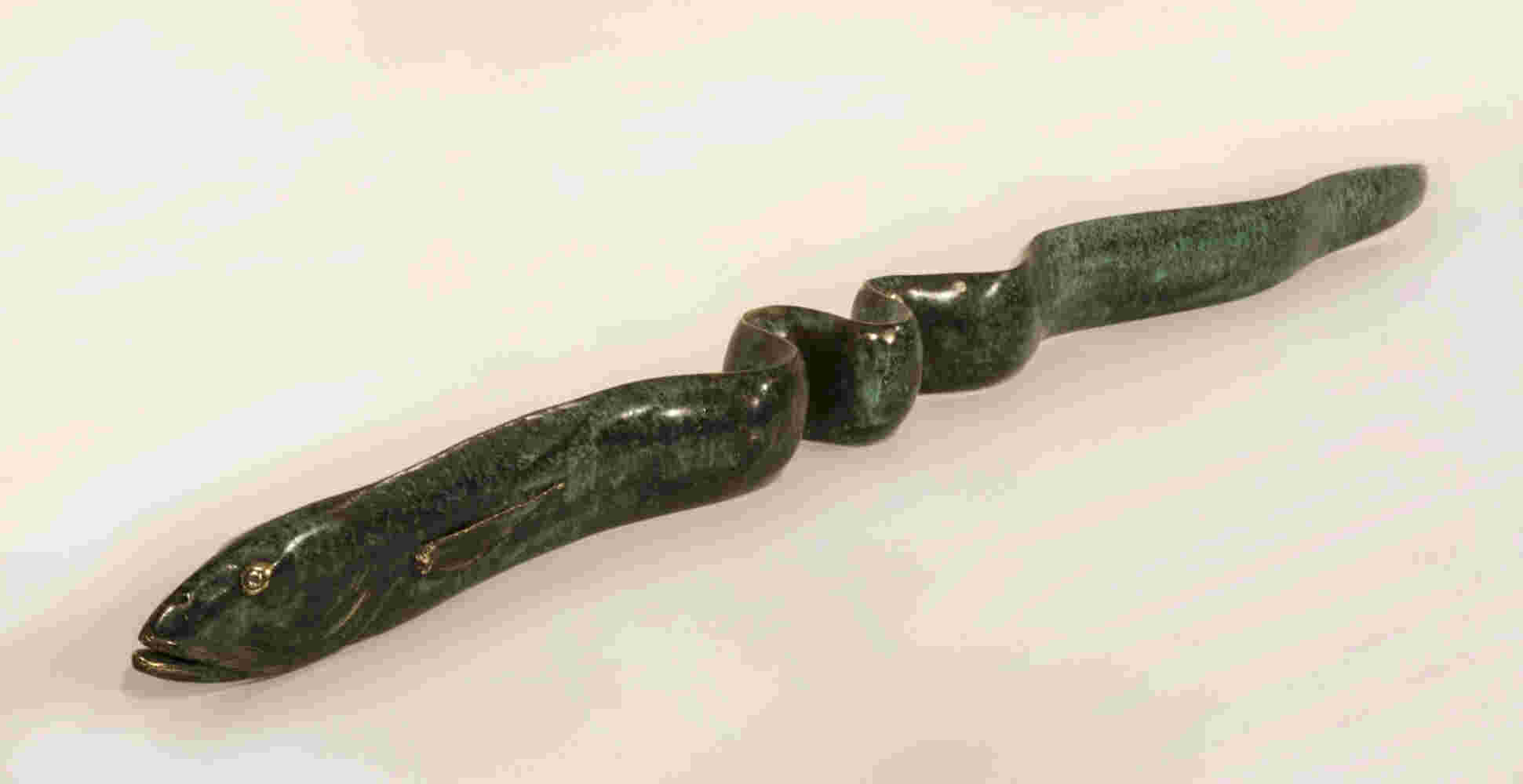 Cast bronze, green eel sculpture