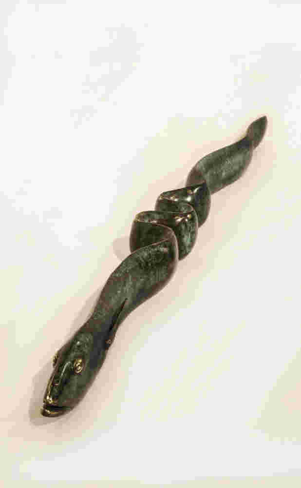 Cast bronze, green eel sculpture