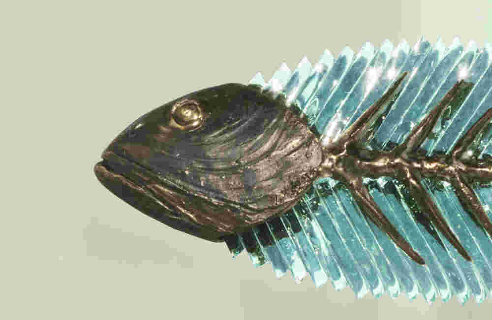 Bronze & glass fish sculpture made by Yorgos Kypris